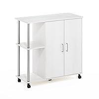 Furinno Helena Utility Kitchen Island and Storage Cart on Wheels, 3-Tier, Stainless Steel Tubes, White Oak/Chrome