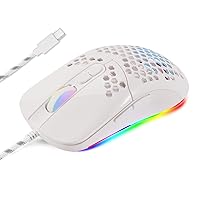 Wired USB C Gaming Mice,Lightweight Honeycomb Shell,7200DPI,5 RGB Backlit for Apple MacBook,PC or Laptops with Type C Port (White)