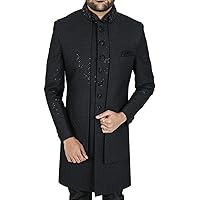 Black Silk Fully Embroidered Groom's Sherwani with Jacket SH1103 Black