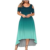 Formal Dresses for Women,Women Off Shoulder Plus Size Round Neck Short Sleeve Dress Solid Color Dress