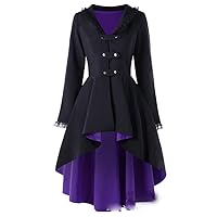 Andongnywell Women Steampunk Coat Gothic Jacket Swallow Tail High Low Hem Waist Back Lace Up Winter Trench Outwear