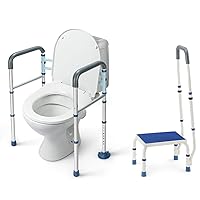 GreenChief Stand Alone Toilet Safety Rail & Metal Step Stool with Handle, Bed Step Stool Medical Foot Step Stool for Elderly, Handicap, Adults