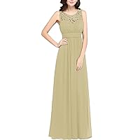Women's Chiffon Mother of The Bride Dresses Lace Crew Neck with Appliques Sleeveless Formal Evening Gowns 2024
