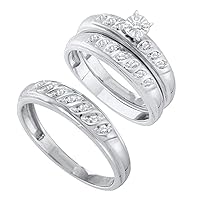 The Diamond Deal 10kt White Gold His Hers Round Diamond Solitaire Matching Wedding Set 1/4 Cttw