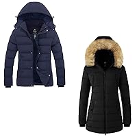 wantdo Women's Thick Puffer Jacket Warm Coat Navy X-Large Women's Insulated Windproof Winter Coat Black XL