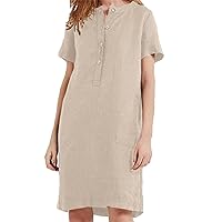 Mila Women Linen Dress Shirt Dress Buttons Down Front Linen Cuffed Short Sleeves