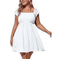DAAWENXI Women's Plus Size Casual High Waist Short Sleeve Square Neck A Line Mini Dress