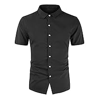 Men's Regular Fit Short Sleeve Dress Shirt Solid Business Casual Shirts Lightweight Slim Fit Button Down Shirt