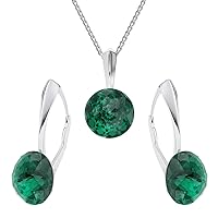 Sterling Silver 925 Jewellery Set for Women Earrings Dangling Necklace with Crystals Chain with a Pendant for Her Drop for a Girl Gift in Box