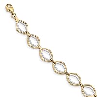 10.6mm 14ct Two tone Gold Polished and Textured Ovals Bracelet Jewelry for Women - 20 Centimeters
