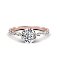 Choose Your Gemstone Flower Halo Diamond CZ Ring Rose Gold Plated Round Shape Halo Engagement Rings Affordable for Your Girlfriend, Wife, Partner Wedding US Size 4 to 12