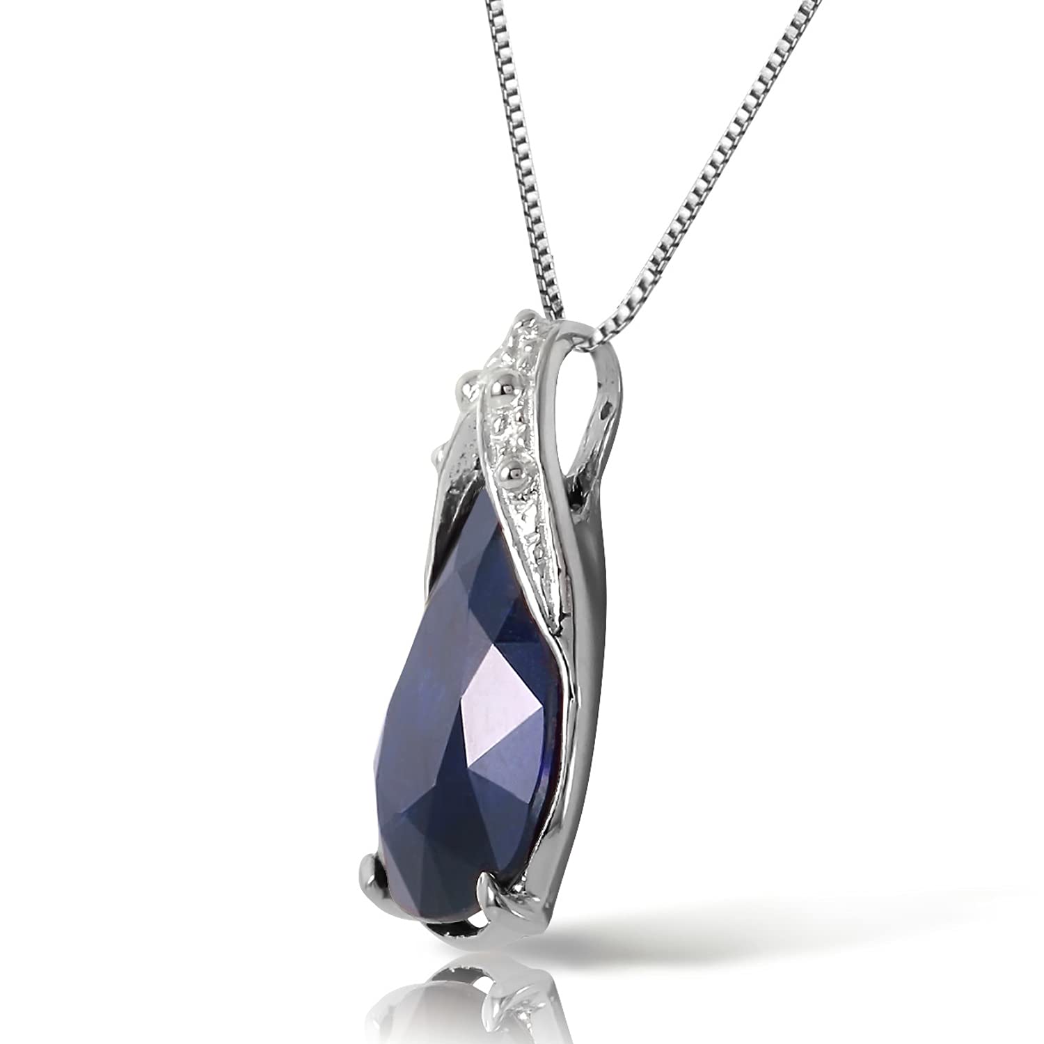 Galaxy Gold GG 14k Solid White Gold Necklace with 4.65 Carat Natural Sapphire Pendant