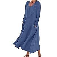 XJYIOEWT Glitter Dress for Women,Dress for Women 2022 Casual Solid Dress Long Sleeve with Pocket Loose Dress Maxi Dress