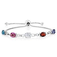 Gem Stone King 925 Sterling Silver Build Your Own Personalized 5 Birthstones and White Lab Grown Diamond Tennis Bracelet For Women Adjustable up to 9 Inches