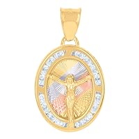10k Tri color Gold Womens CZ Cubic Zirconia Simulated Diamond Crucifix Jesus Religious Charm Pendant Necklace Measures 24x13.5mm Wide Jewelry Gifts for Women