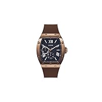 GUESS Men's 43mm Watch - Brown Strap Navy Dial Coffee Case