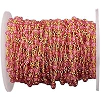 5 Feet Long gem Coated Ruby Quartz 3-3.5mm rondelle Shape Faceted Cut Beads Wire Wrapped Gold Plated Rosary Chain for Jewelry Making/DIY Jewelry Crafts CHIK-ROS-CH-56181