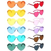 12 Pack Heart Shaped Rimless Sunglasses Transparent Heart Glasses Fun Candy Color Frameless Eyewears Love Heart Sunglasses Pack for Party Favors