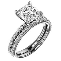 10K Solid White Gold Handmade Engagement Ring 3 CT Asscher Cut Moissanite Diamond Solitaire Wedding/Bridal Ring for Women/Her, for Her