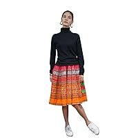 100% Hand Woven Embroidered Plaid Pleated Skirt One of A Kind Boho Women Vintage Dress #101 Multicolor