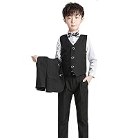 Boys Formal Suit Blazer Pants 5-Piece Set with Tie or Bowtie Single-Breasted Jacket Dresswear Suit for Wedding Party