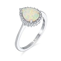 Bling Jewelry Personalized Gemstone Pear-Shape Teardrop Pave CZ Halo 2-3CTW Amethyst or Created Opal Ring For Women Rose Gold Plated .925 Sterling Silver