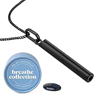 Mindful Breathing Necklace for Anxiety and Stress Relief, Anxiety Necklaces for Women and Men with Silent Anxiety Whistle Breathing Tool, Worry Stone and Gift Box
