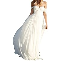 a line Beach Chiffon Wedding Dress Empire Waist Off The Shoulder Long Bridal Gown Dresses for Women