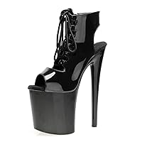20cm Exotic Open Toe Ankle Boots 8Inch Nightclub Women's Sexy Fetish Pole Dance Shoes Platform Lace Up Gothic Gladiator Punk