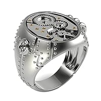 LRGKMCWTOB 925 Sterling Silver Personality Mechanical Steampunk Gear Men's and Women's Universal Ring Wedding Promise Engagement Band Retro for Men Women Couple Friends Gift Jewelry Size 6-10