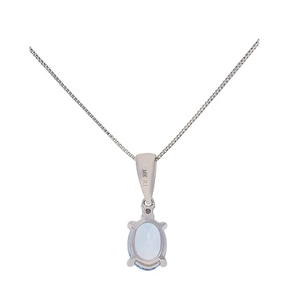Gin & Grace 10K White Gold Genuine Aquamarine Pendant with Diamonds | Ethically, authentically & organically sourced (Oval-cut) shaped Aquamarine hand-crafted jewelry for her