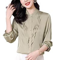 Spring/Summer Solid Real Silk Shirt for Women - Office Lady Blouse with Long Sleeves