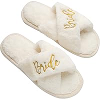 Bride Slippers and Bridesmaid Slippers – Bride Gifts for Bridal Shower, Bachelorette Party, Engagement Party, Wedding Day, etc. – Cozy White Fur Bride Slippers and Pink Bridesmaid Slippers