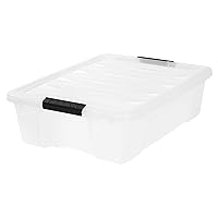 IRIS USA 26.95 Quart Stackable Plastic Storage Bins with Lids and Latching Buckles, 6 Pack - Pearl, Containers with Lids and Latches, Durable Nestable Closet, Garage, Totes, Tubs Boxes Organizing