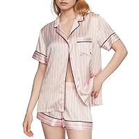 Victoria's Secret Satin Short Pajama Set, Silk Pajamas, PJ Set for Women, 2 Piece Lounge Set Silk PJs, Women's Sleepwear, Pink Iconic Stripe (XL)