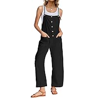 DEEP SELF Women Overalls Causal Loose Summer Jumpsuits Sleeveless Spaghetti Straps Button Down Bib Pants with Pockets