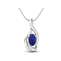 Dainty Oval Minimalist Solitaire Lapis Pendant Necklace 925 Sterling Silver Oval Shape 5x3mm