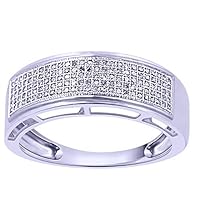 .925 Sterling Silver 0.3 Ct Round Cut Diamond Ring - Simple & Comfortable - Inherently Exquisite Wedding Ring for Men - Perfect Fit - High Polish Lustrous Ring