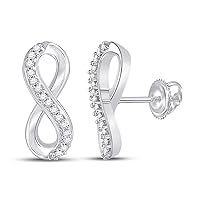 The Diamond Deal 10kt White Gold Womens Round Diamond Infinity Earrings 1/20 Cttw