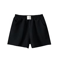 Space Shorts Girls Solid Color Elastic Waistband Casual Shorts with Pockets School Home Beach Tennis Shorts for