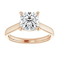 18K Solid Rose Gold Handmade Engagement Ring 1.00 CT Cushion Cut Moissanite Diamond Solitaire Wedding/Bridal Ring for Women/Her Anniversary Ring