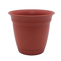 The HC Companies 8 Inch Eclipse Round Planter with Saucer - Indoor Outdoor Plant Pot for Flowers, Vegetables, and Herbs, Clay