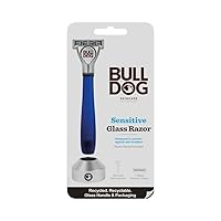 Bulldog Mens Skincare and Grooming Sensitive Recycled Glass Handle Razor with Razor Stand