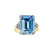 Rylos Rings for Women 14K Yellow Gold Designer 16X12MM Emerald Cut Gemstone & Diamond Ring Color Stone Jewelry for Women Gold Rings For Women Diamond Rings for Women Size 5,6,7,8,9,10,11,12,13
