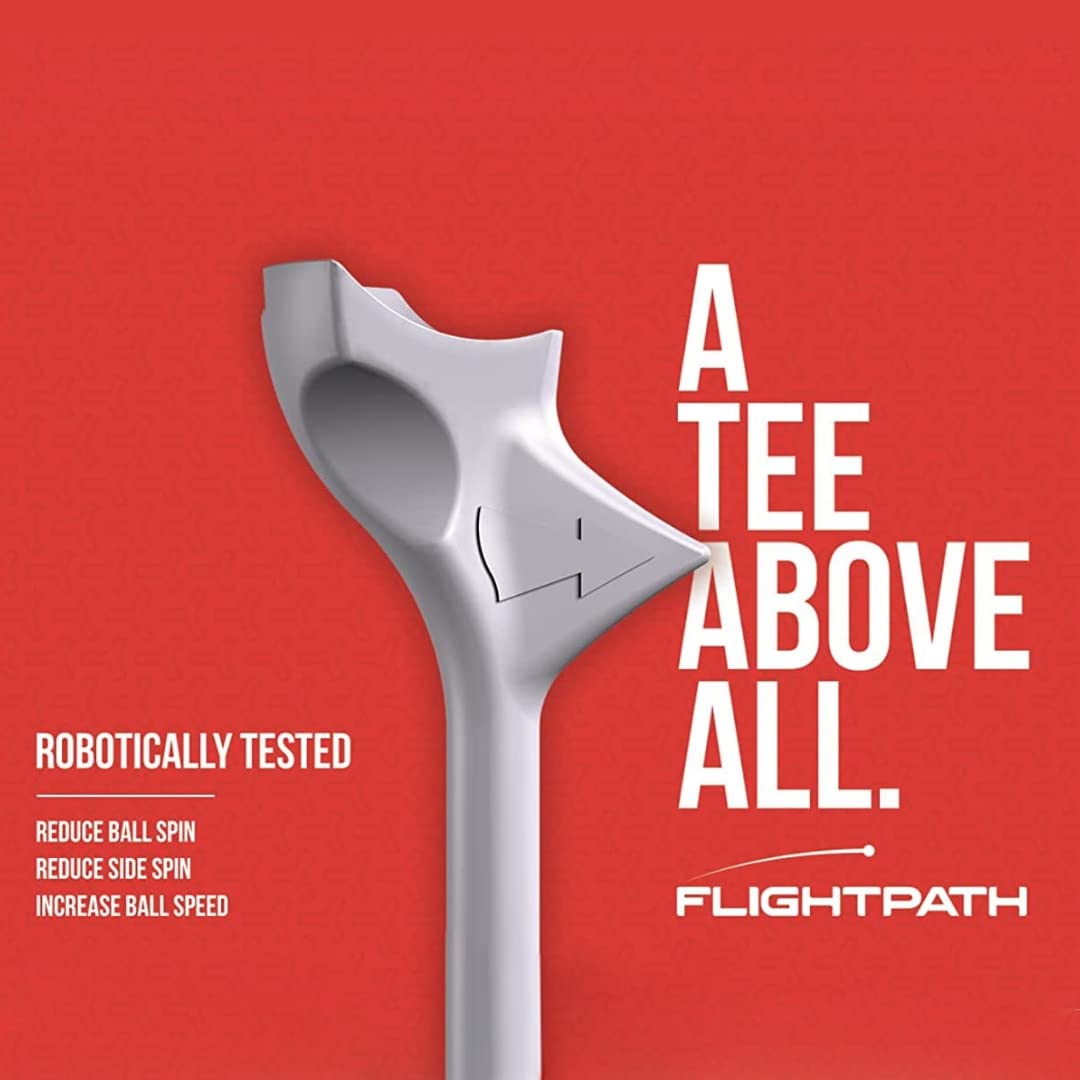 FLIGHTPATH Premium Golf Tees - Durable Plastic Golf Tees Designed to Enhance Golf Shot Distance & Precision - Robotically Tested to Reduce Ball Spin - USGA Approved Golf Equipment (Pack of 8)