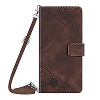 Compatible with iPhone 15 Pro Max Leather Case with Credit Card Holder Wallet Kickstand Wrist Strap Long Lanyard Brown Crossbody Protective Cover Embossed for Apple iPhone 15Pro Max 6.7 inch