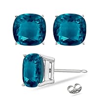 Lab Created Cushion Cut Russian Alexandrite Stud Earrings in 14K White Gold Available in 5MM-8MM