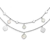 925 Sterling Silver Rh Plated Simulated Mother of Pearl 2 strand With 1.5inch Ext. Choker 14.5 Inch Measures 8.85mm Wide Jewelry for Women