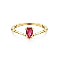 18K Gold Ruby Rings Simple Pear Cut Dainty Love Rings Fine Jewelry for Women Girls