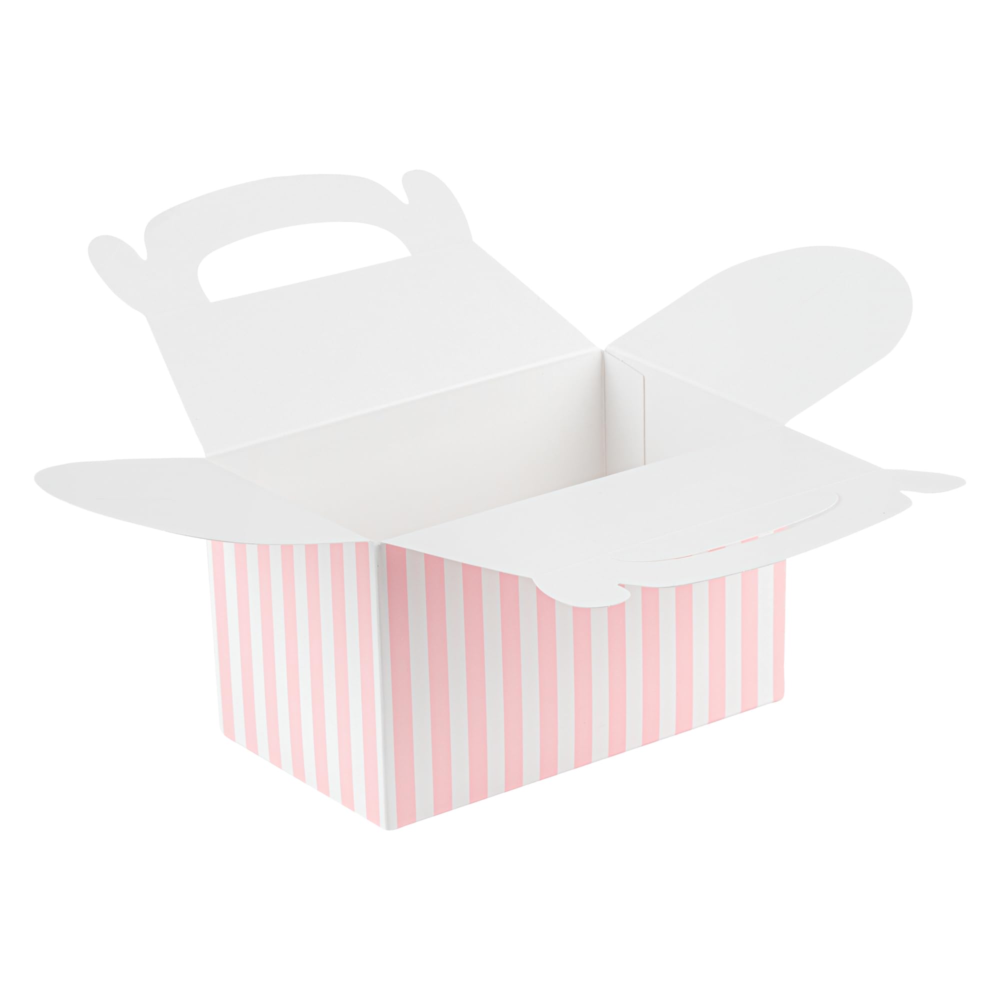 Bio Tek 6 x 3.5 x 3.5 Inch Gable Boxes For Party Favors, 25 Durable Gift Treat Boxes - Striped Design, With Built-In Handle, Pink And White Paper Barn Boxes, Disposable, For Parties - Restaurantware